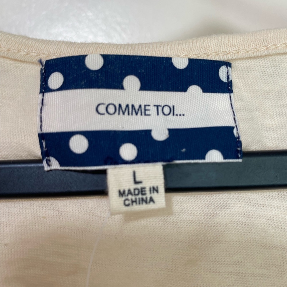 COMME TOI Cream Relaxed Boxy 3/4 Sleeve Blouse 50%cotton 50%linen - Picture 3 of 8